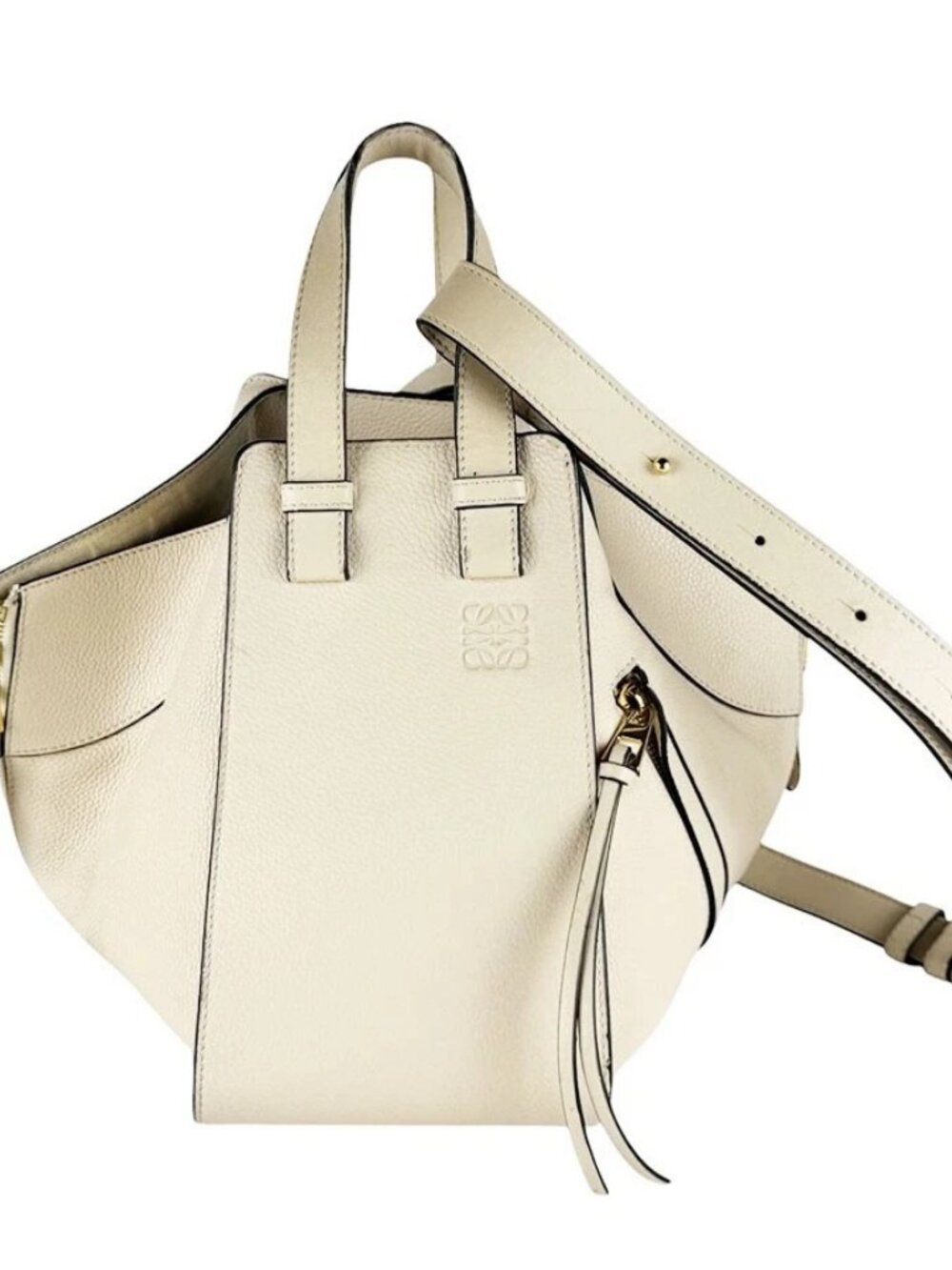LOEWE Hammock Shoulder Bag Handbag Cream Leather/Goldtone